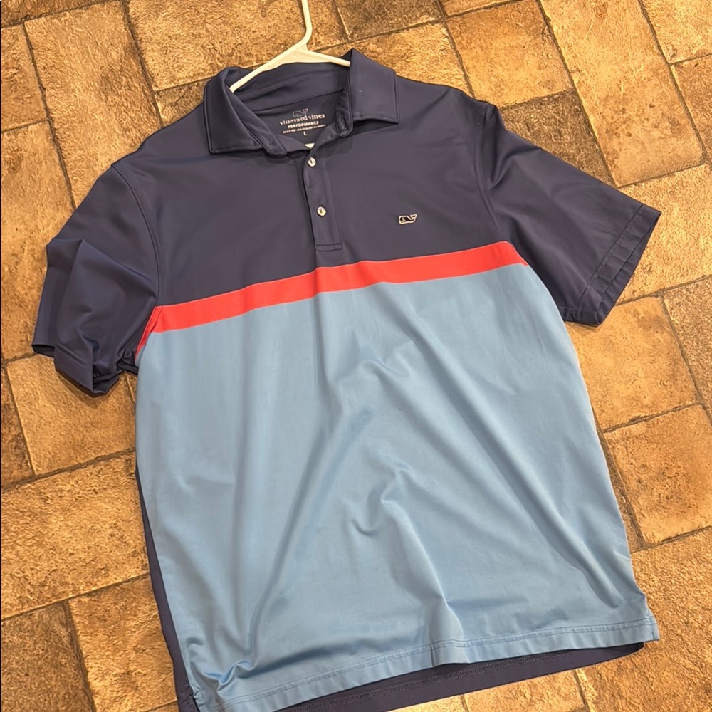 Vineyard Vines Blue and Red Polo Shirt Classic Design